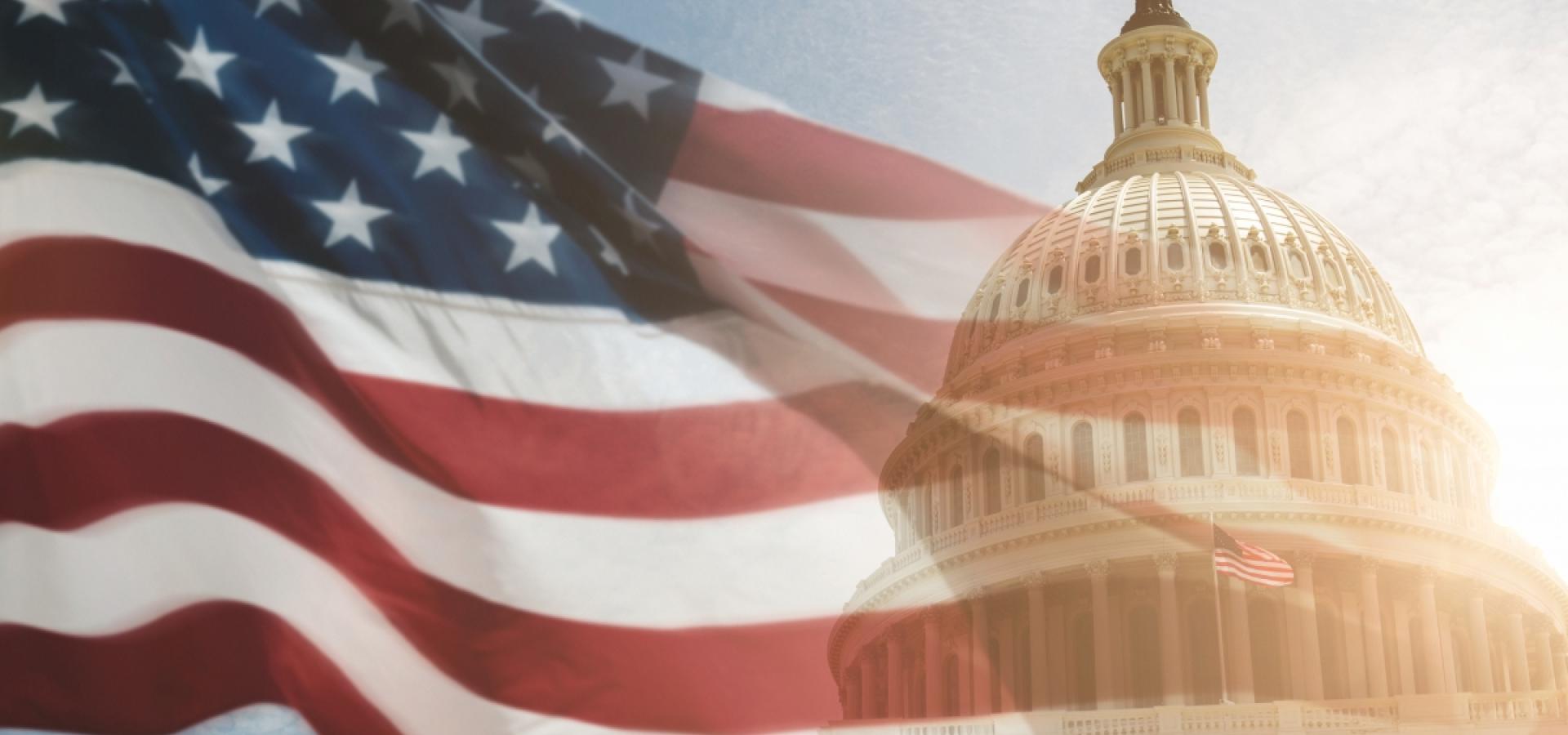 United States Flag Flown Over Capitol